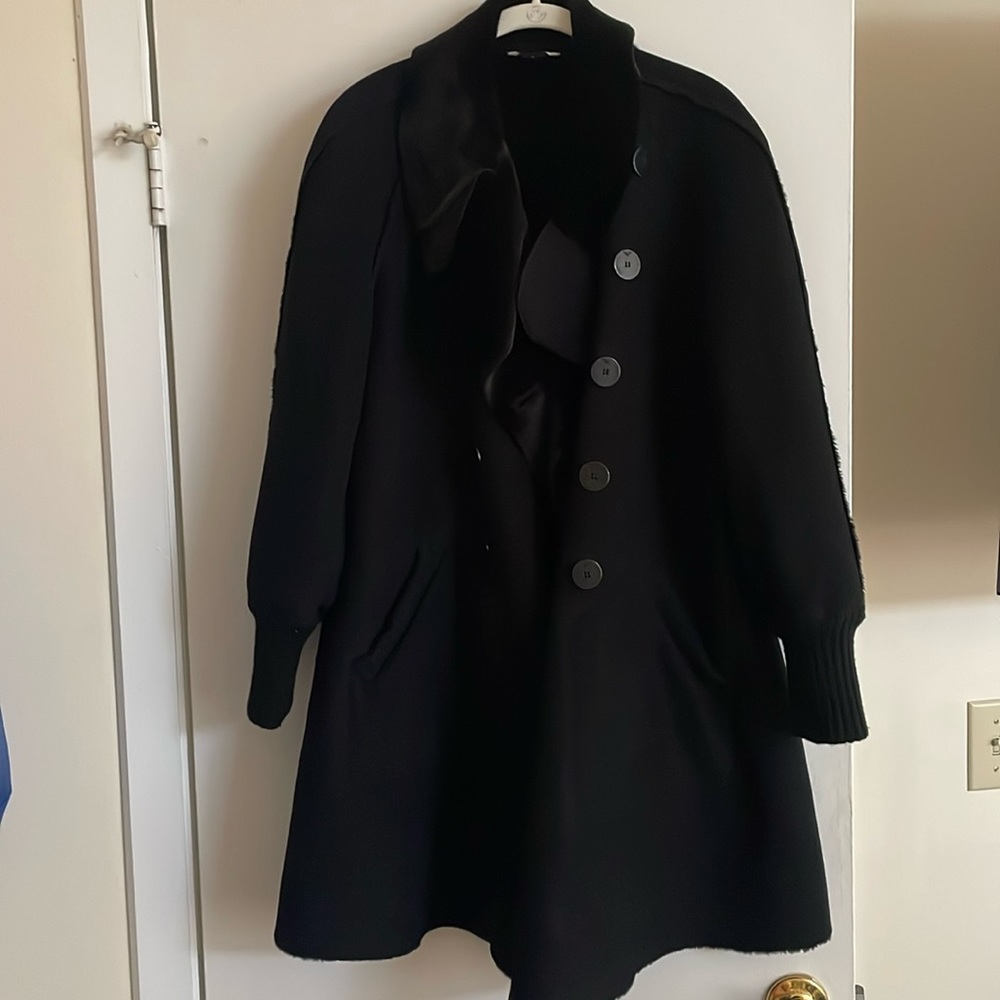 Emporio Armani Black with Faux Fur Pea Coat